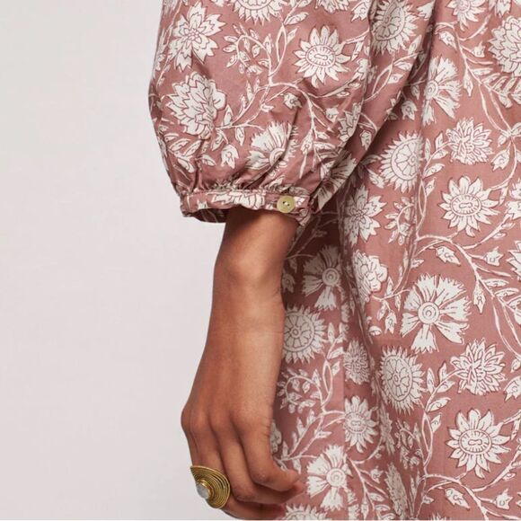 FAHERTY Freya Clay Jai Floral Blouson Sleeve 100% Cotton Flowy Midi Dress Sz S - Picture 9 of 12